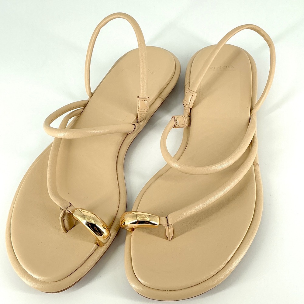 Vince Size 8.5 Beige Leather Strappy Toe Ring Flat Sandals Gold NEW Lucila $275 - Picture 3 of 12